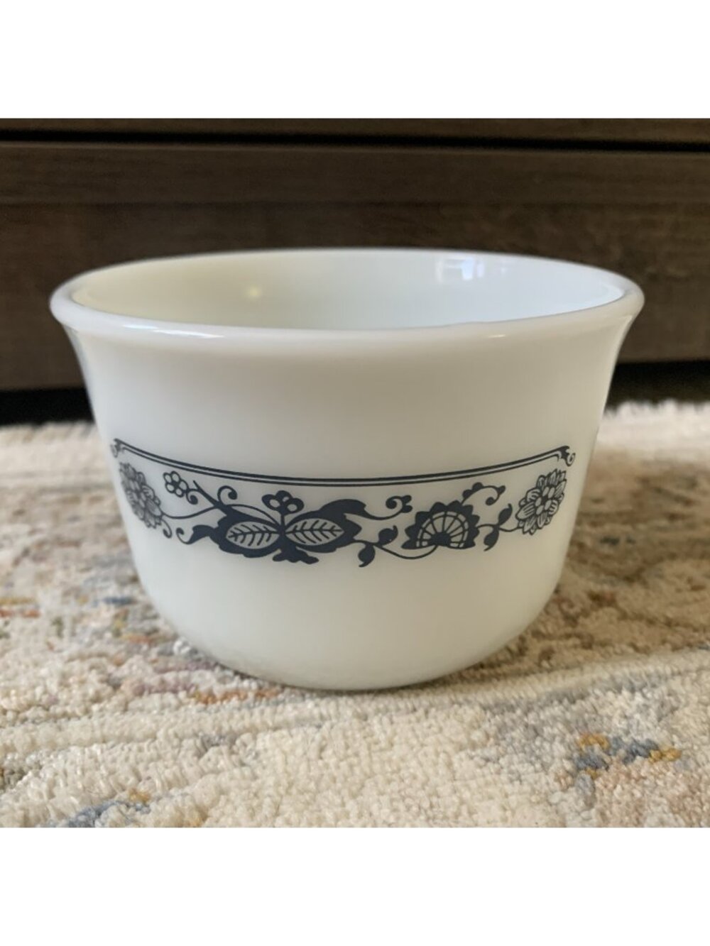Vintage Pyrex Old Town Blue 4" Sugar Bowl Navy Floral White Glass No Lid